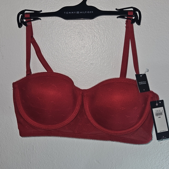 Tommy Hilfiger Other - Tommy Hilfiger Red Women's Bra 34B Push Up Logo Mesh 5 Hoock Adjustable Sraps